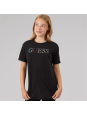 DZIEWCZĘCY  T-SHIRT GUESS  Z TĘCZOWYM LOGO Z KRYSTAŁKÓW - CZARNY J6GI33J1314-JLK