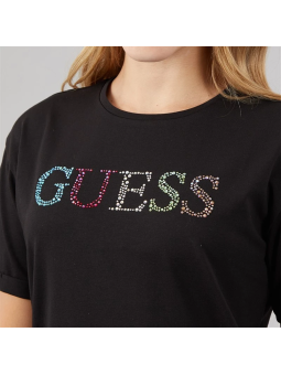 DZIEWCZĘCY  T-SHIRT GUESS  Z TĘCZOWYM LOGO Z KRYSTAŁKÓW - CZARNY J6GI33J1314-JLK