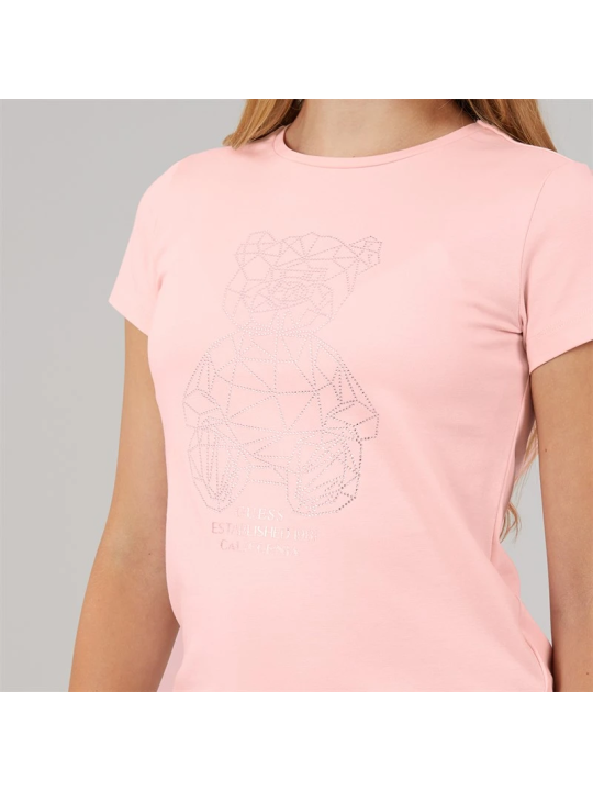 DZIEWCZĘCY  T-SHIRT GUESS  Z MISIEM Z CYRKONIAMI RÓŻOWA -J6GI41J11314-G63M