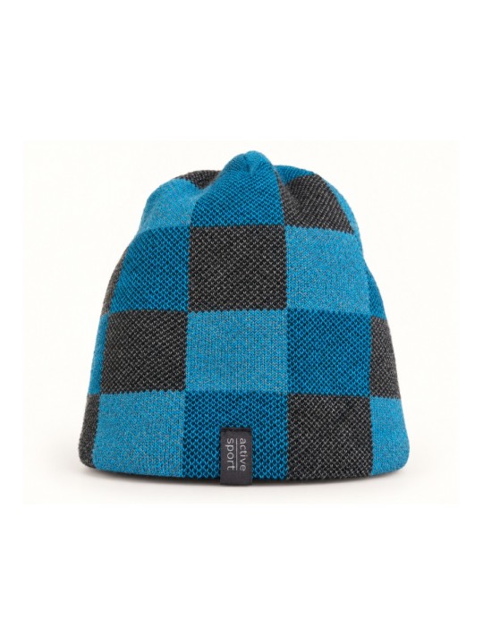 AJS CZAPKA CHŁOPIĘCA  W NIEBIESKO SZARY WZÓR SZACHOWNICY - BEANIE AJS