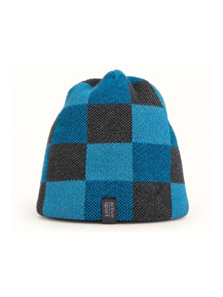 AJS CZAPKA CHŁOPIĘCA  W NIEBIESKO SZARY WZÓR SZACHOWNICY - BEANIE AJS