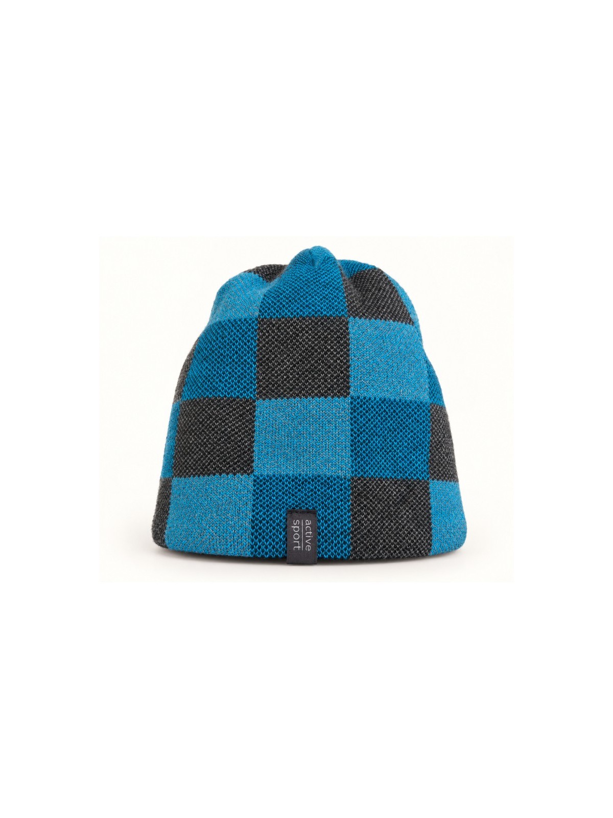 AJS CZAPKA CHŁOPIĘCA  W NIEBIESKO SZARY WZÓR SZACHOWNICY - BEANIE AJS