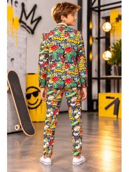 OPPOSUITS CHŁOPIĘCY GARNITUR MARYNARKA KRAWAT SPODNIE KOMIKSOWY WZÓR STREET VIBES