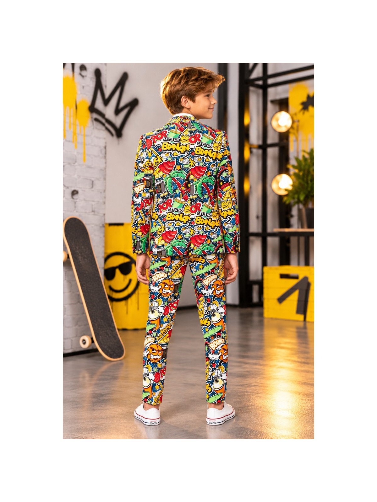 OPPOSUITS CHŁOPIĘCY GARNITUR MARYNARKA KRAWAT SPODNIE KOMIKSOWY WZÓR STREET VIBES