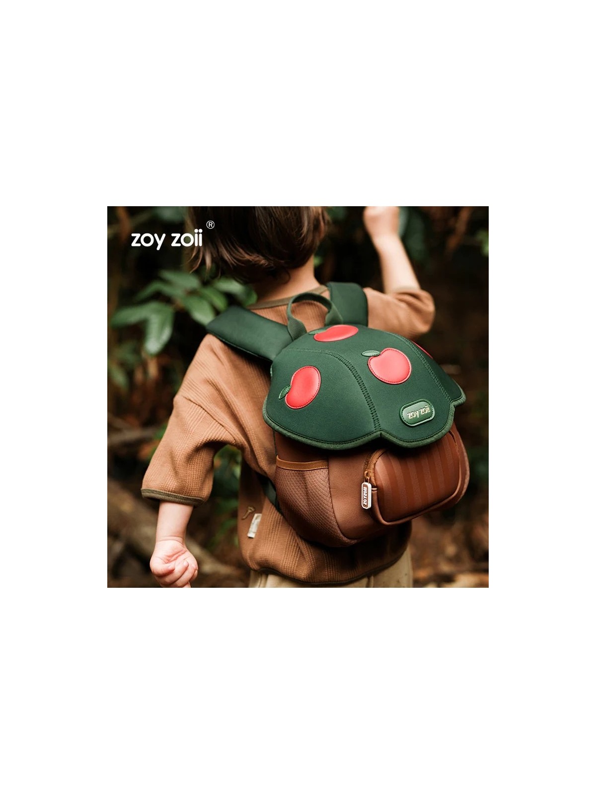 ZOYZOII PLECAK PRZEDSZKOLAKA GRZYBEK BRĄZOWY ZIELONY W CZERWONE JABŁUSZKA   JABŁOŃ1