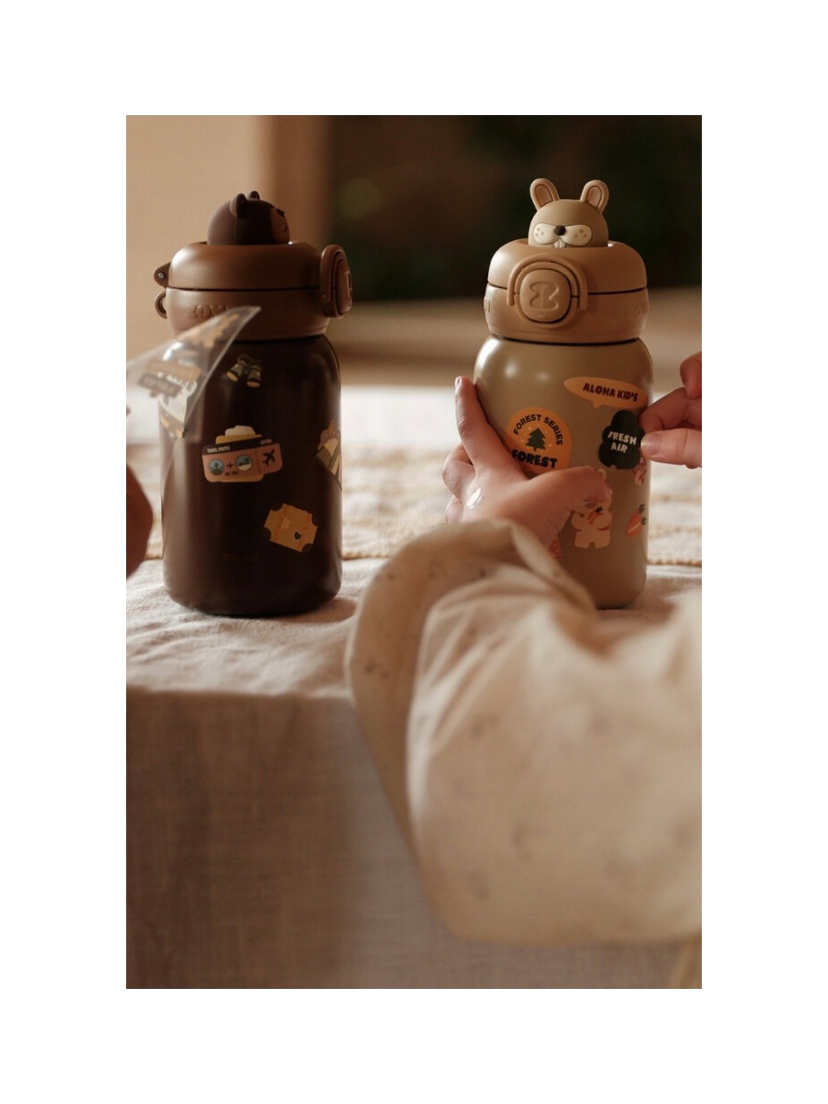 ZOYZOII TERMOS BEŻOWY DLA DZIECKA  KRÓLIK E8RABBIT