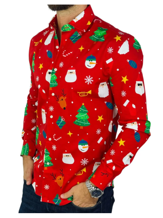OPPOSUITS KOSZULA KOLOROWA  ŚWIĘTA TATA SYN  FESTIVITY RED OSSM-1013-EU