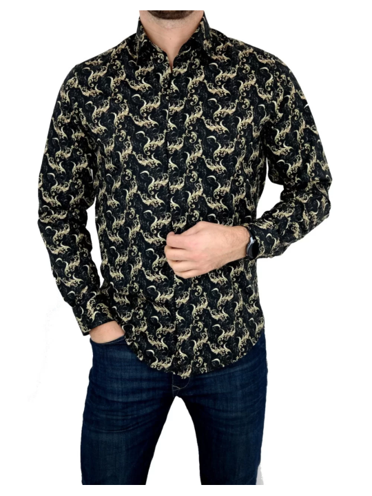 GIOVANNI PERA KOSZULA TATA SYN  GLAMOUR CZARNA ZŁOTA GP6