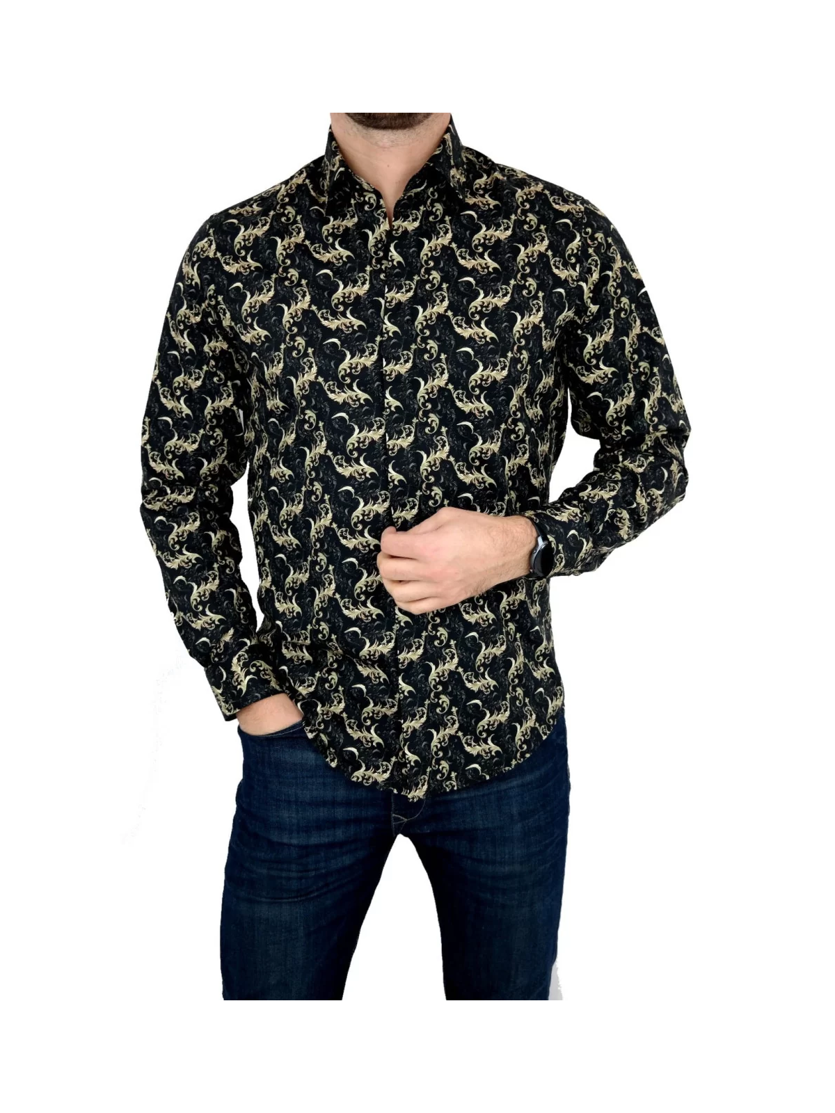 GIOVANNI PERA KOSZULA TATA SYN  GLAMOUR CZARNA ZŁOTA GP6