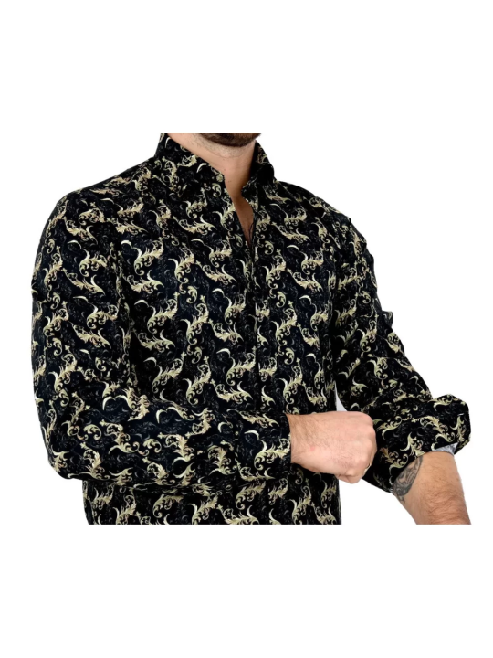GIOVANNI PERA KOSZULA TATA SYN  GLAMOUR CZARNA ZŁOTA GP6