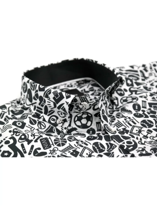 GIOVANNI PERA KOSZULA CZARNO BIAŁA MOTYWY SPORTOWE GP9