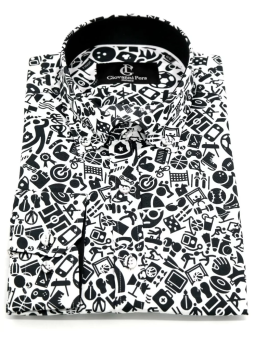 GIOVANNI PERA KOSZULA CZARNO BIAŁA MOTYWY SPORTOWE GP9