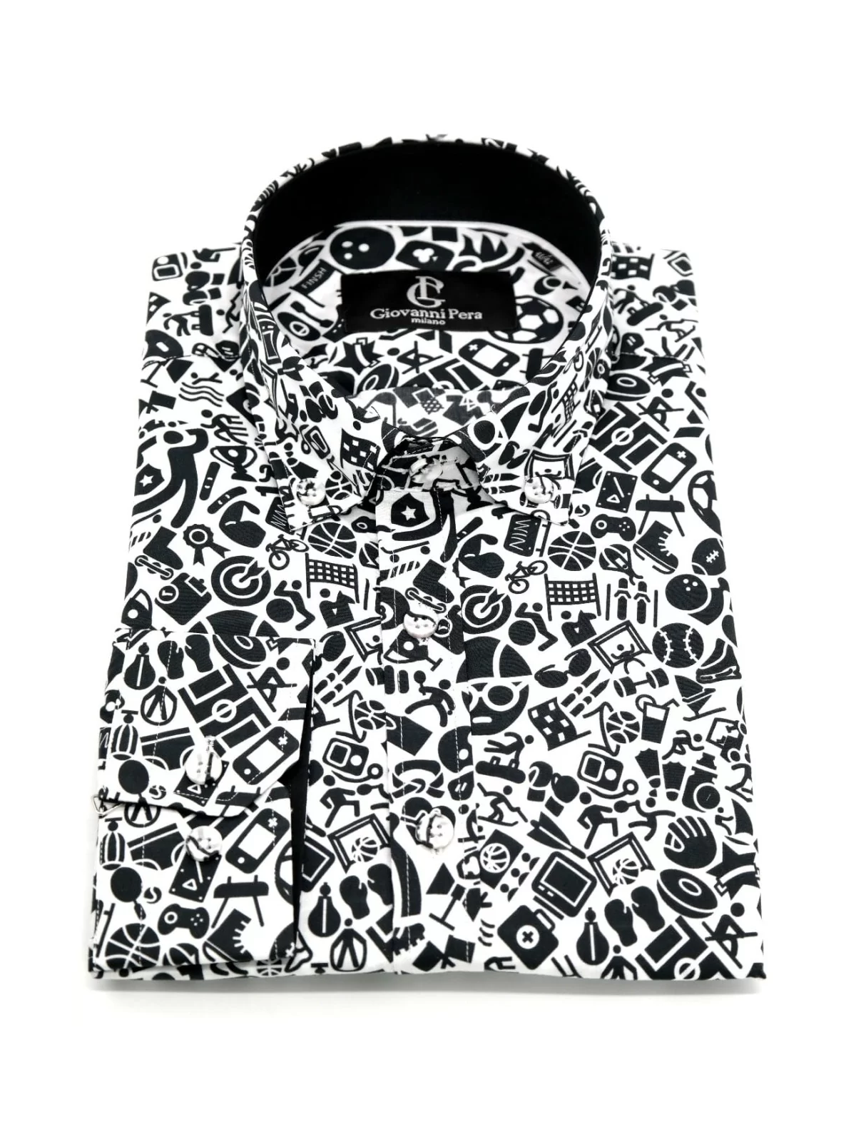 GIOVANNI PERA KOSZULA CZARNO BIAŁA MOTYWY SPORTOWE GP9