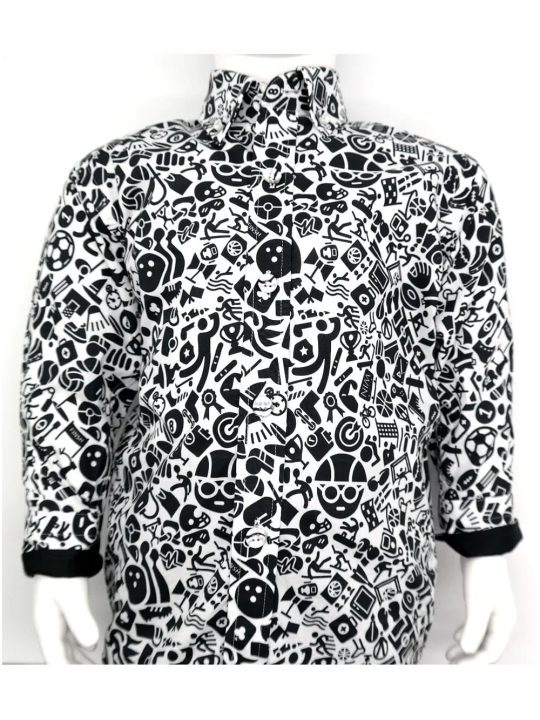 GIOVANNI PERA KOSZULA CZARNO BIAŁA MOTYWY SPORTOWE GP9