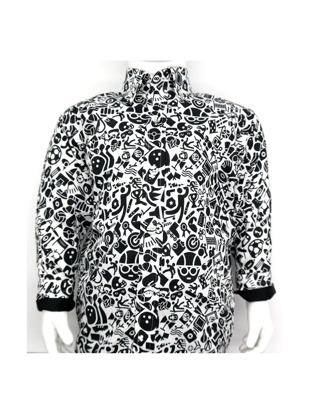 GIOVANNI PERA KOSZULA CZARNO BIAŁA MOTYWY SPORTOWE GP9
