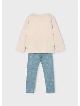 MAYORAL KOMPLET DLA DZIEWCZYNKI BLUZKA DŁUGI RĘKAW BEŻ SPODNIE LEGINSY W KWIATKI 4719 /23