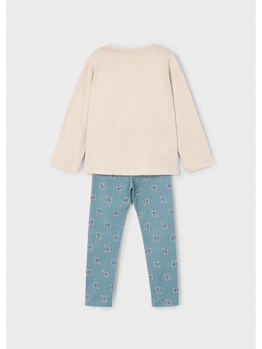 MAYORAL KOMPLET DLA DZIEWCZYNKI BLUZKA DŁUGI RĘKAW BEŻ SPODNIE LEGINSY W KWIATKI 4719 /23