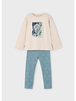 MAYORAL KOMPLET DLA DZIEWCZYNKI BLUZKA DŁUGI RĘKAW BEŻ SPODNIE LEGINSY W KWIATKI 4719 /23