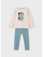 MAYORAL KOMPLET DLA DZIEWCZYNKI BLUZKA DŁUGI RĘKAW BEŻ SPODNIE LEGINSY W KWIATKI 4719 /23