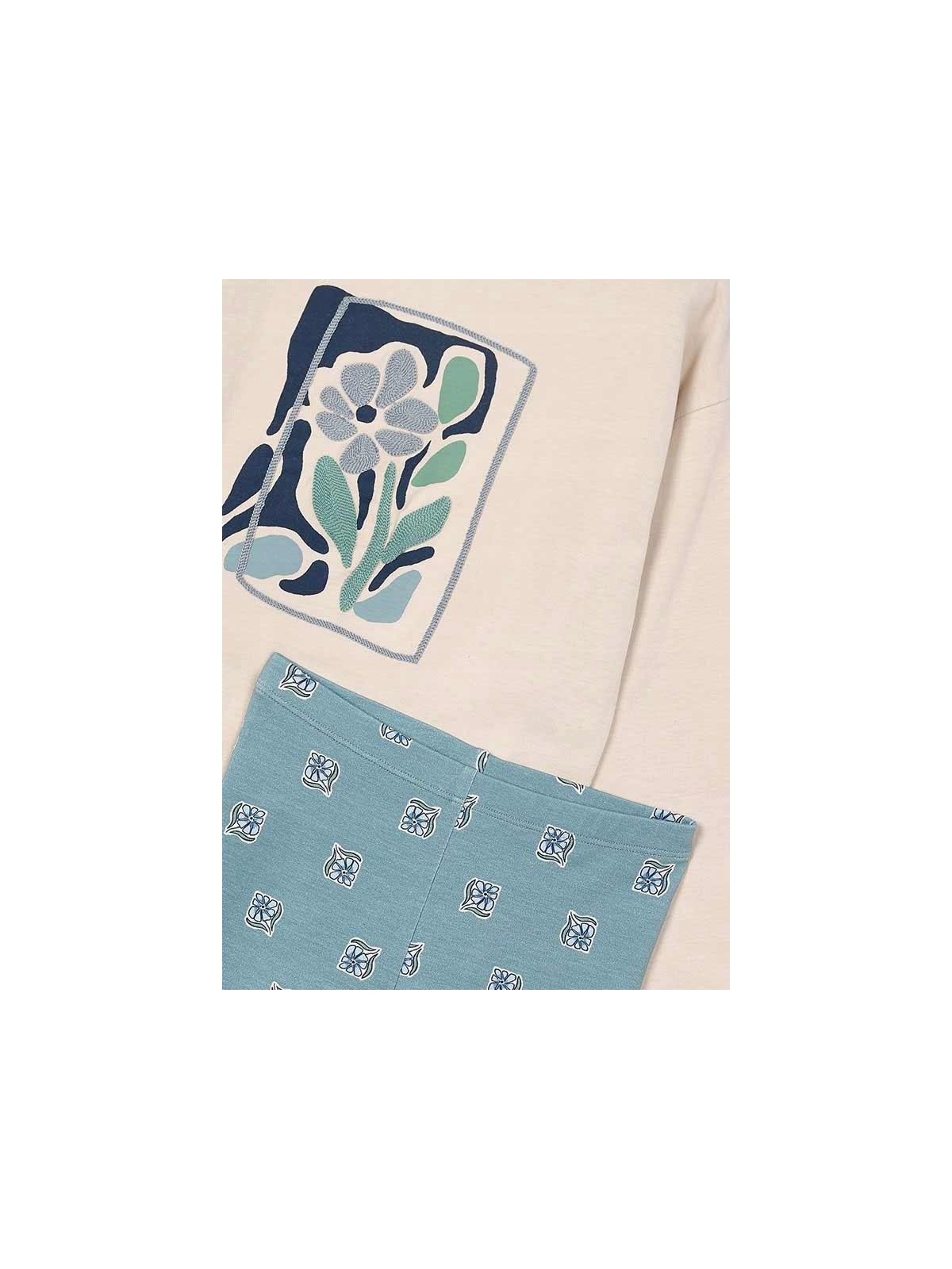 MAYORAL KOMPLET DLA DZIEWCZYNKI BLUZKA DŁUGI RĘKAW BEŻ SPODNIE LEGINSY W KWIATKI 4719 /23