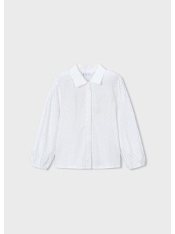 MAYORAL BLUZKA KOSZULA NA DŁUGI RĘKAW DLA DZIEWCZYNKI BIAŁA W SREBRNE KROPKI  4133/28