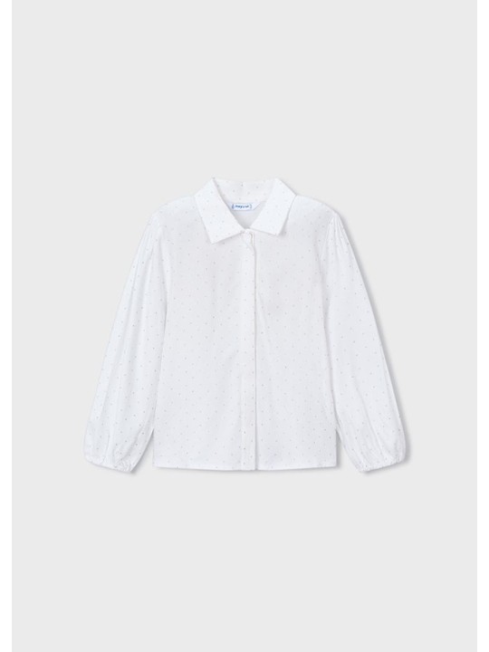 MAYORAL BLUZKA KOSZULA NA DŁUGI RĘKAW DLA DZIEWCZYNKI BIAŁA W SREBRNE KROPKI  4133/28