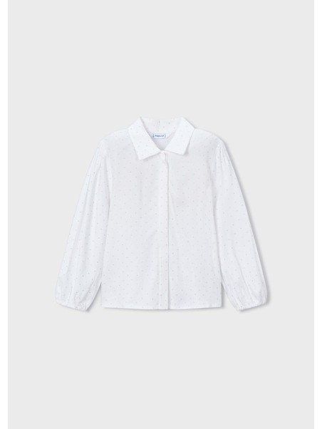 MAYORAL BLUZKA KOSZULA NA DŁUGI RĘKAW DLA DZIEWCZYNKI BIAŁA W SREBRNE KROPKI  4133/28