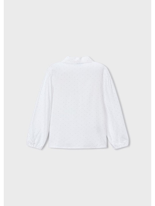 MAYORAL BLUZKA KOSZULA NA DŁUGI RĘKAW DLA DZIEWCZYNKI BIAŁA W SREBRNE KROPKI  4133/28