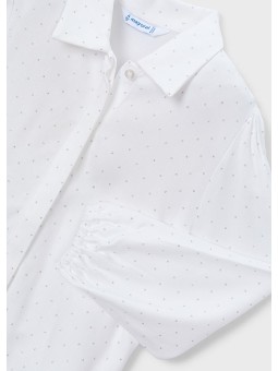 MAYORAL BLUZKA KOSZULA NA DŁUGI RĘKAW DLA DZIEWCZYNKI BIAŁA W SREBRNE KROPKI  4133/28