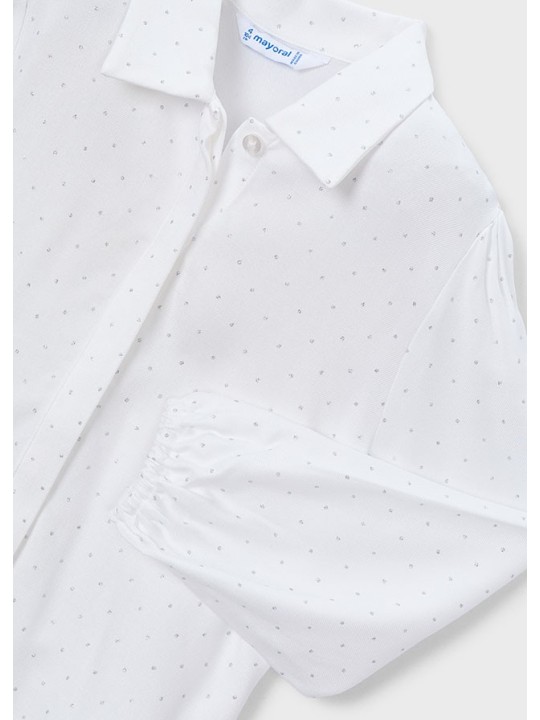 MAYORAL BLUZKA KOSZULA NA DŁUGI RĘKAW DLA DZIEWCZYNKI BIAŁA W SREBRNE KROPKI  4133/28