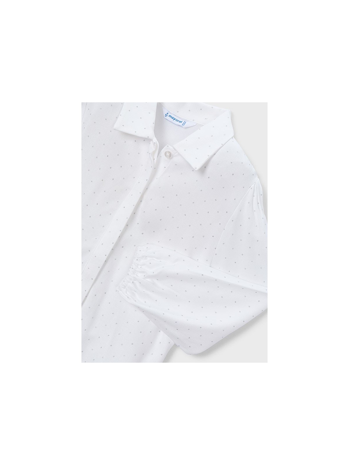 MAYORAL BLUZKA KOSZULA NA DŁUGI RĘKAW DLA DZIEWCZYNKI BIAŁA W SREBRNE KROPKI  4133/28