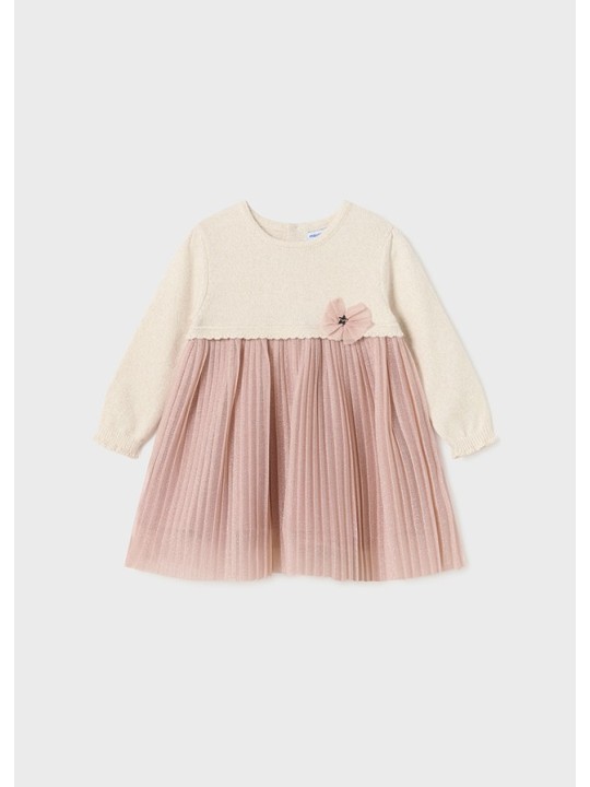 MAYORAL BABY SUKIENKA WIZYTOWA TIUL DZIANINA BEŻ RÓŻ 2933/34