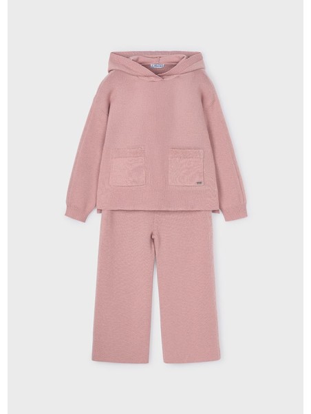 MAYORAL KOMPLET BLUZA SWETER Z KAPTUREM SPODNIE SZEROKIE DZIANINA PUDROWY RÓŻ 4580/90