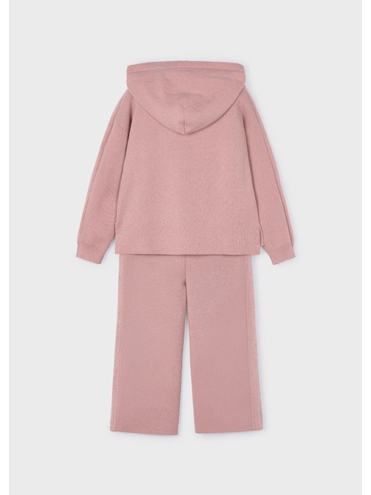 MAYORAL KOMPLET BLUZA SWETER Z KAPTUREM SPODNIE SZEROKIE DZIANINA PUDROWY RÓŻ 4580/90