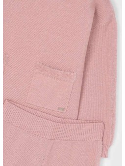 MAYORAL KOMPLET BLUZA SWETER Z KAPTUREM SPODNIE SZEROKIE DZIANINA PUDROWY RÓŻ 4580/90