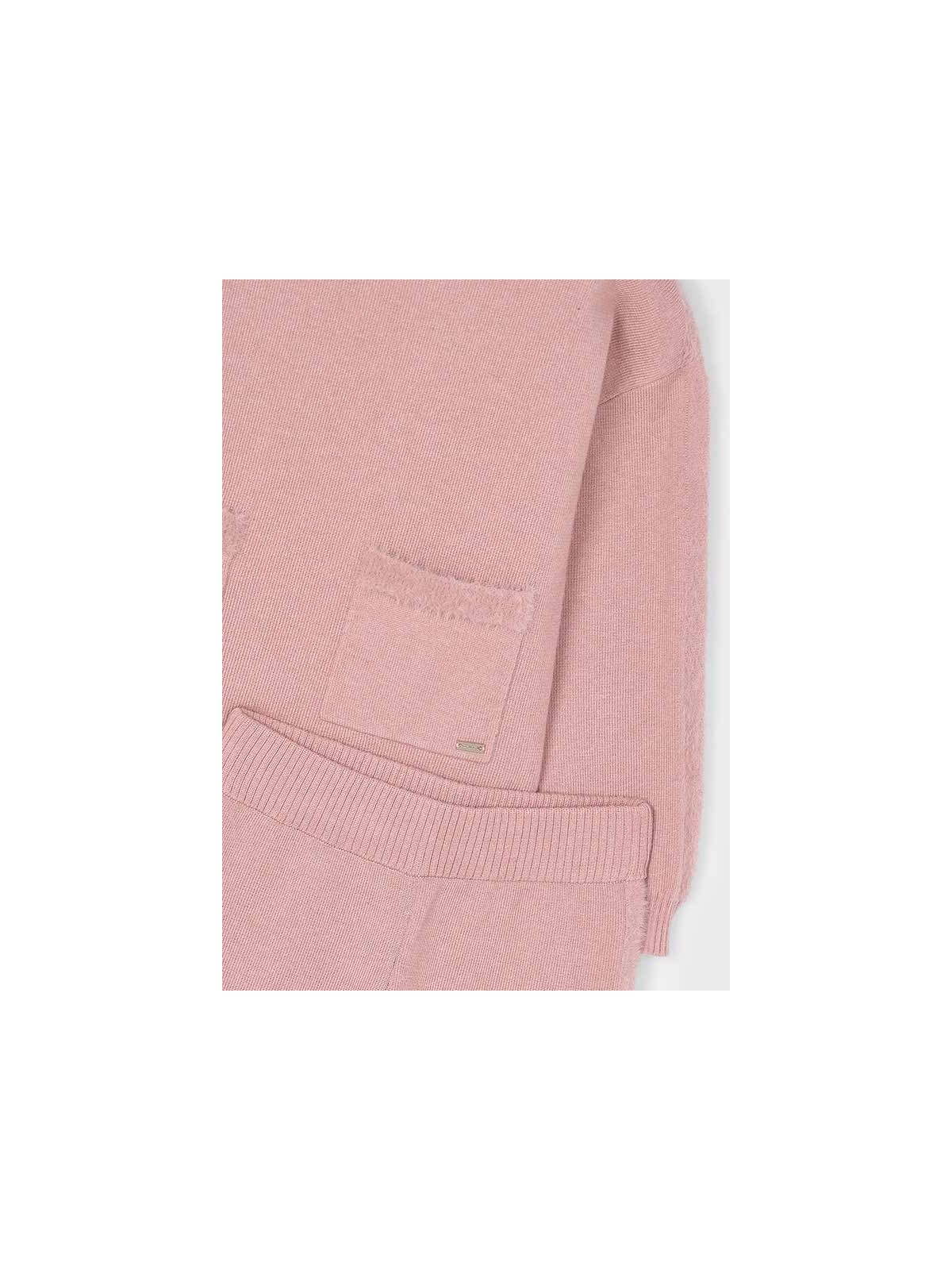 MAYORAL KOMPLET BLUZA SWETER Z KAPTUREM SPODNIE SZEROKIE DZIANINA PUDROWY RÓŻ 4580/90