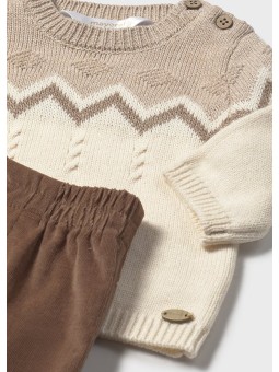 MAYORAL NEWBORN KOMPLET  DLA CHŁOPCA SWETER SPODNIE BEŻ BRĄZ 2580/96