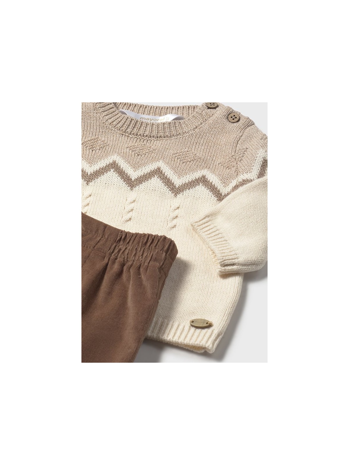 MAYORAL NEWBORN KOMPLET  DLA CHŁOPCA SWETER SPODNIE BEŻ BRĄZ 2580/96