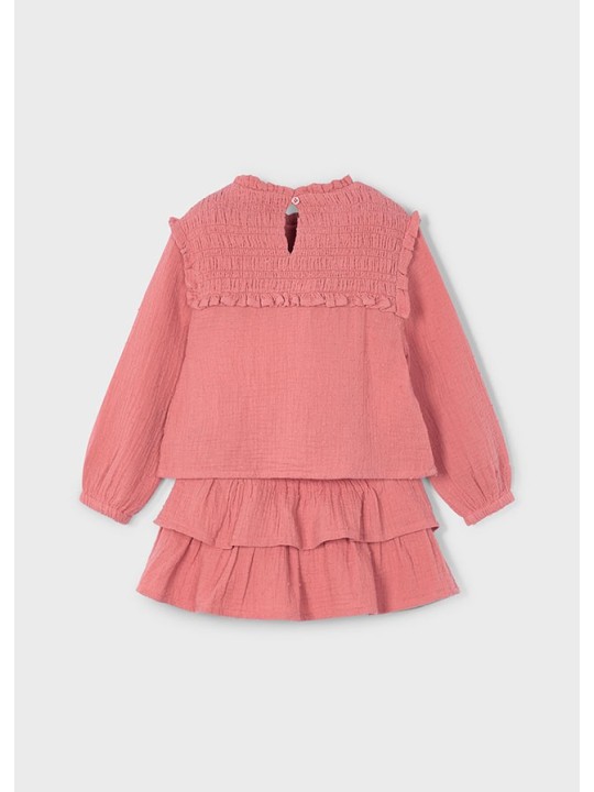 MAYORAL KOMPLET BLUZKA Z MARSZCZENIAMI SPÓDNICA Z FALBANKĄ 4933/72