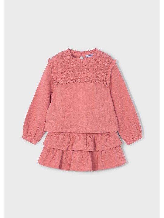 MAYORAL KOMPLET BLUZKA Z MARSZCZENIAMI SPÓDNICA Z FALBANKĄ 4933/72