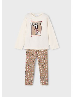 MAYORAL KOMPLET BLUZKA DŁUGI RĘKAW  KREM  SPODNIE LEGINSY PIESKI 4719/22