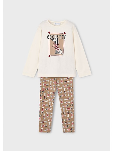 MAYORAL KOMPLET BLUZKA DŁUGI RĘKAW  KREM  SPODNIE LEGINSY PIESKI 4719/22