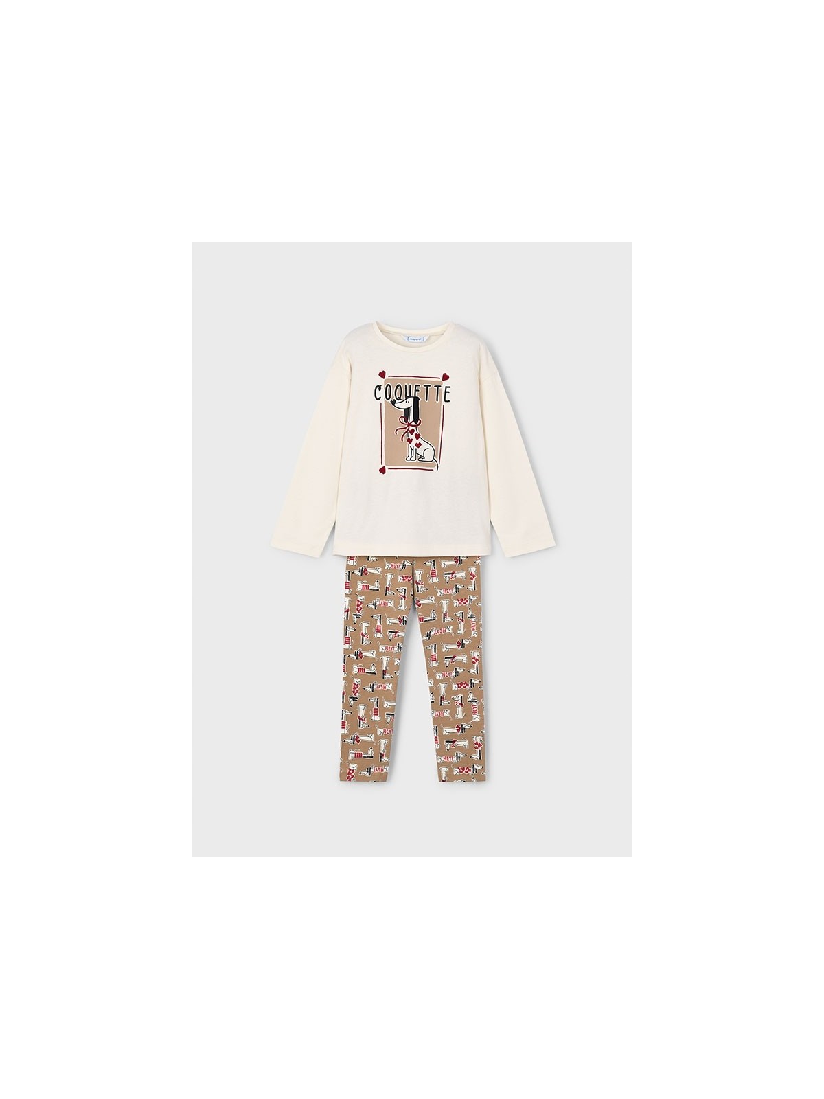 MAYORAL KOMPLET BLUZKA DŁUGI RĘKAW  KREM  SPODNIE LEGINSY PIESKI 4719/22