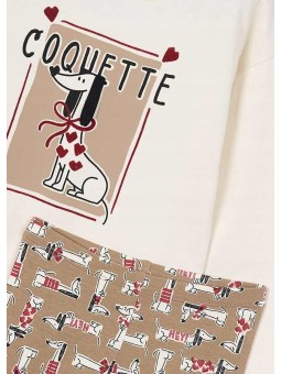 MAYORAL KOMPLET BLUZKA DŁUGI RĘKAW  KREM  SPODNIE LEGINSY PIESKI 4719/22