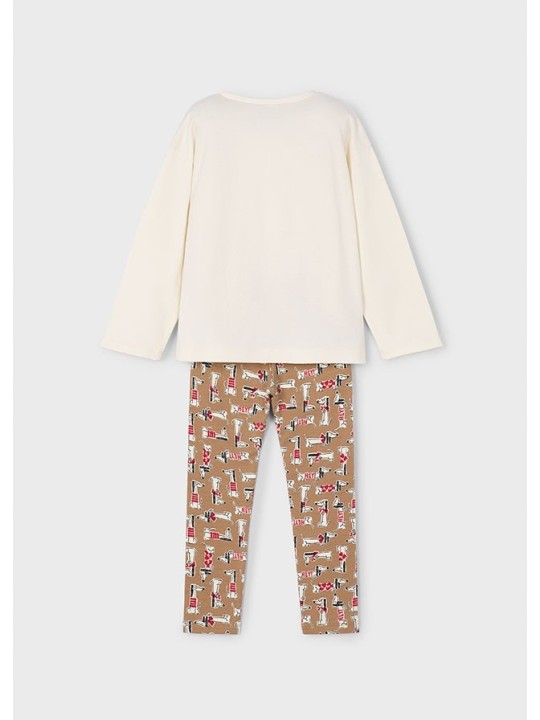MAYORAL KOMPLET BLUZKA DŁUGI RĘKAW  KREM  SPODNIE LEGINSY PIESKI 4719/22