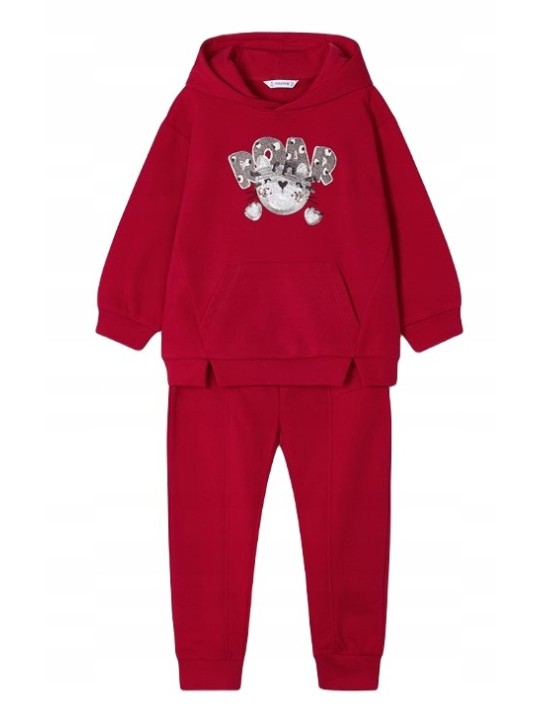 MAYORAL KOMPLET DRES  BLUZA DŁUGI RĘKAW  KOTEK SPODNIE GŁADKIE CZRWONE 4857/54