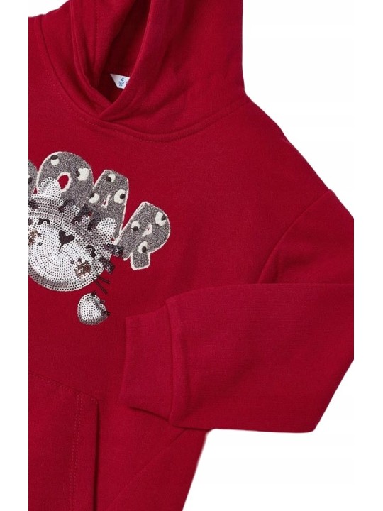 MAYORAL KOMPLET DRES  BLUZA DŁUGI RĘKAW  KOTEK SPODNIE GŁADKIE CZRWONE 4857/54