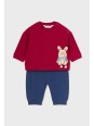 MAYORAL NEWBORN KOMPLET DLES DLA CHŁOPCA CZERWONA BLUZA Z MISIEM GRANTOWE SPODNIE 2635