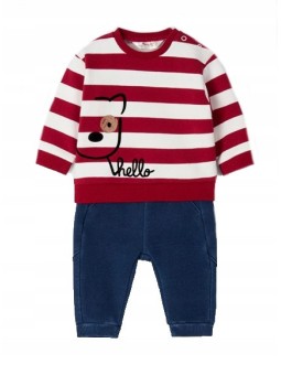 MAYORAL NEWBORN KOMPLET DRES  DLA CHŁOPCA BLUZA NA DŁUGI RĘKAW W  CZERWONE PASKI  SPODNIE GRANATOWE 2523