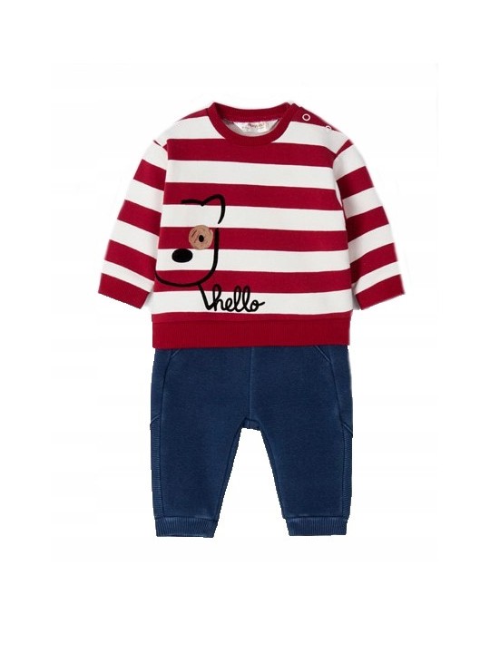 MAYORAL NEWBORN KOMPLET DRES  DLA CHŁOPCA BLUZA NA DŁUGI RĘKAW W  CZERWONE PASKI  SPODNIE GRANATOWE 2523